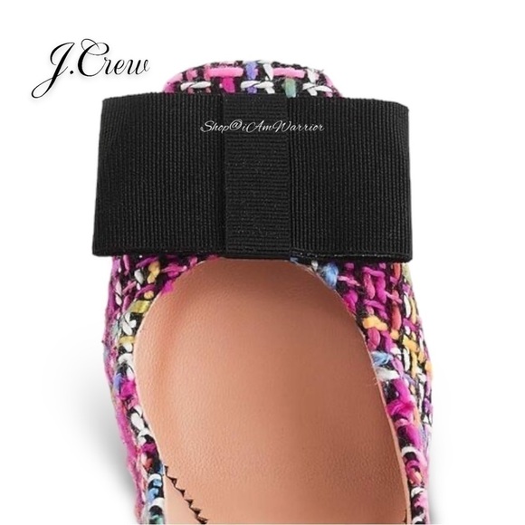 J.Crew magenta mixed tweed glitter block heels with ribbon toe bow - Picture 5 of 17